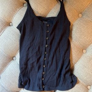 American Eagle Outfitters Black Ribbed Button-Front Tank